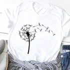 Женская футболка с принтом одуванчиков и диких цветов, Повседневная забавная футболка в стиле Харадзюку, топы в эстетическом стиле для молодых девушек, лето