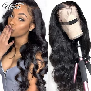 Usmei Lace Front Synthetic Wig Pre Plucked Body Wave Wigs for Black Women Glueless Lace Front Wigs 28 Inch Lace Front Wig