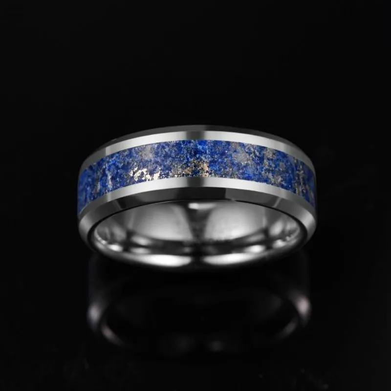 BONLAVIE 8mm Tungsten Carbide Ring Wedding Engagement SteelInlaid Lapis Lazuli Steel Men's | Украшения и аксессуары