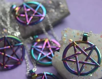 pentagram necklace rainbow plated star pendant pentacle wiccan satanic occult jewellery gothic necklace