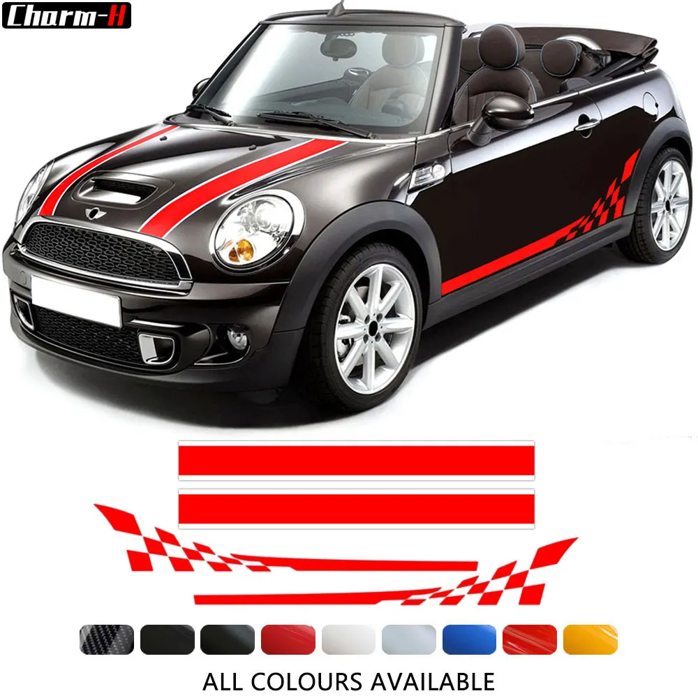 

Наклейка на капот автомобиля боковые полосы графика клетчатый флаг Шахматная Дверная панель для Mini Cooper R50 R52 R53 наклейка