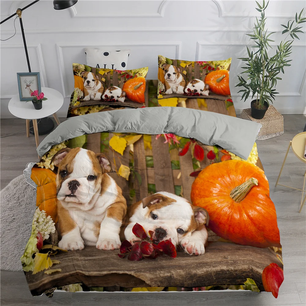 

oentyo 3D Printed Cute Pet Dog Bedding Set Queen Comforter Duvet Cover Bedclothes 2/3pcs Home Textiles Lovely housse couette 135