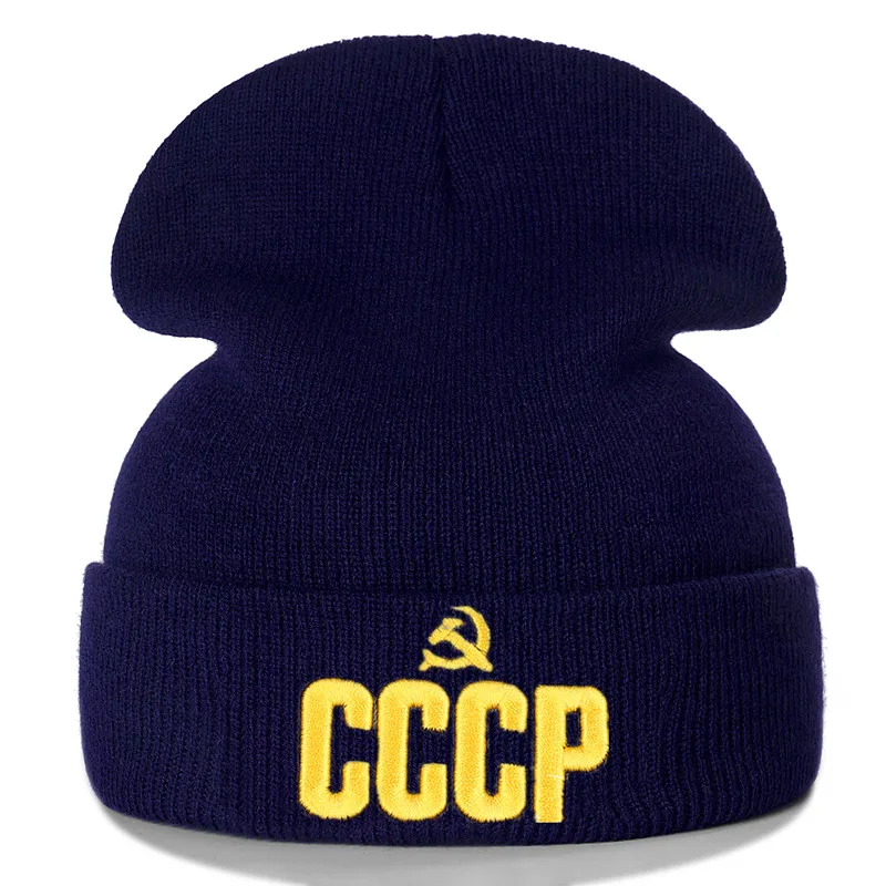 Новинка CCCP шапочка 3D золотая вышивка Повседневная зимняя шапка для мужчин и женщин теплая вязаная шапка сплошной цвет уличная унисекс шапка бини шапка