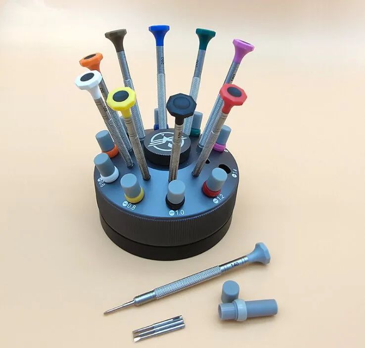 Набор из 10 плоских отверток для часов на вращающейся подставке нержавеющей