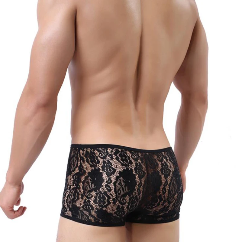 Кружевное Стильное мужское Прозрачное нижнее белье черные и белые боксеры