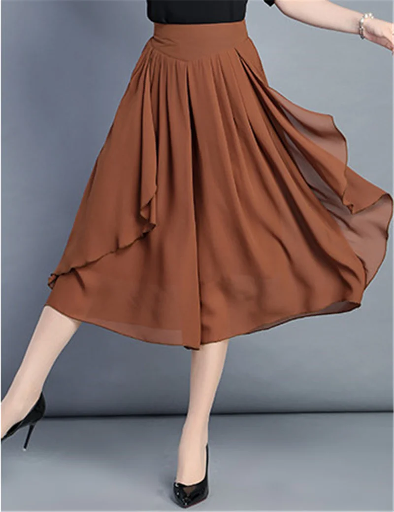 Высокое качество шифон широкие брюки женские летние Капри с эластичным поясом 6