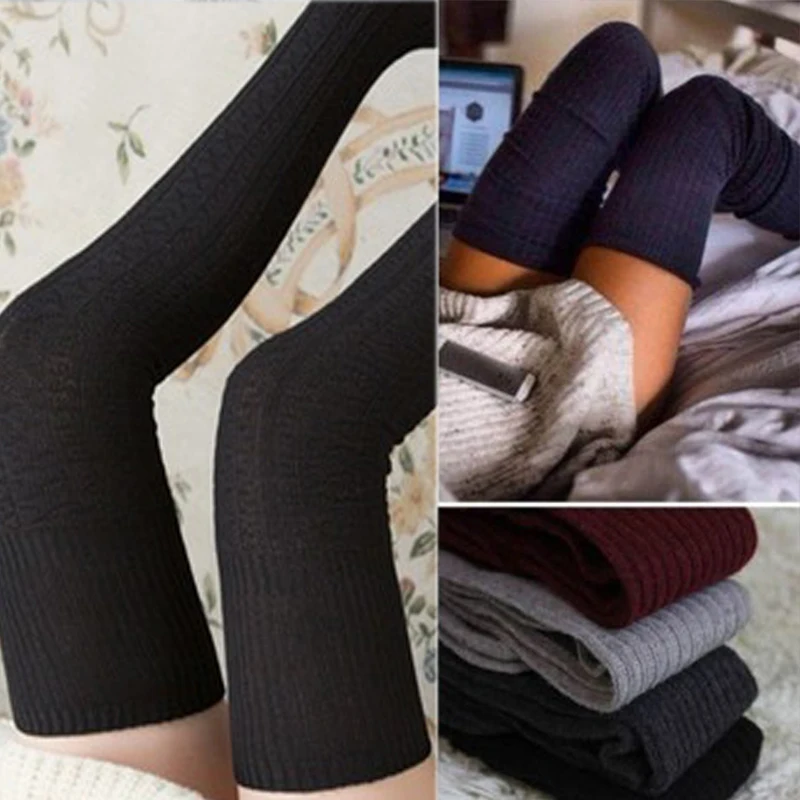 1 Pair Stockings Female Autumn Fashion Casual Thin section Stockings Solid Color Comfortable Knitted Over The Knee Stockings