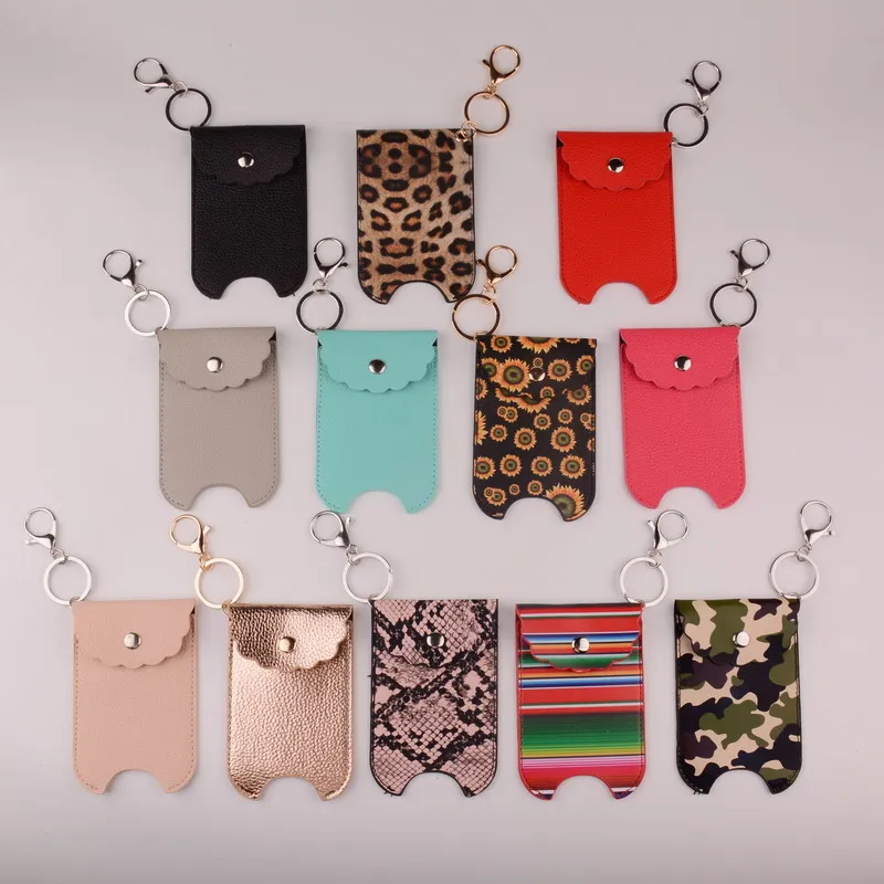 2022 New Fashion Perfume Bag Keychain for Women Men Trendy PU Leather Cute Wavy Leopard Rainbow Keychain Purse Small Bag