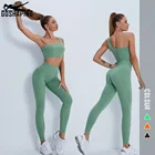 Комплект из 2 предметов для йоги с косым плечом, женский спортивный костюм для фитнеса и йоги, костюм для бега, женский спортивный бюстгальтер и леггинсы с высокой талией