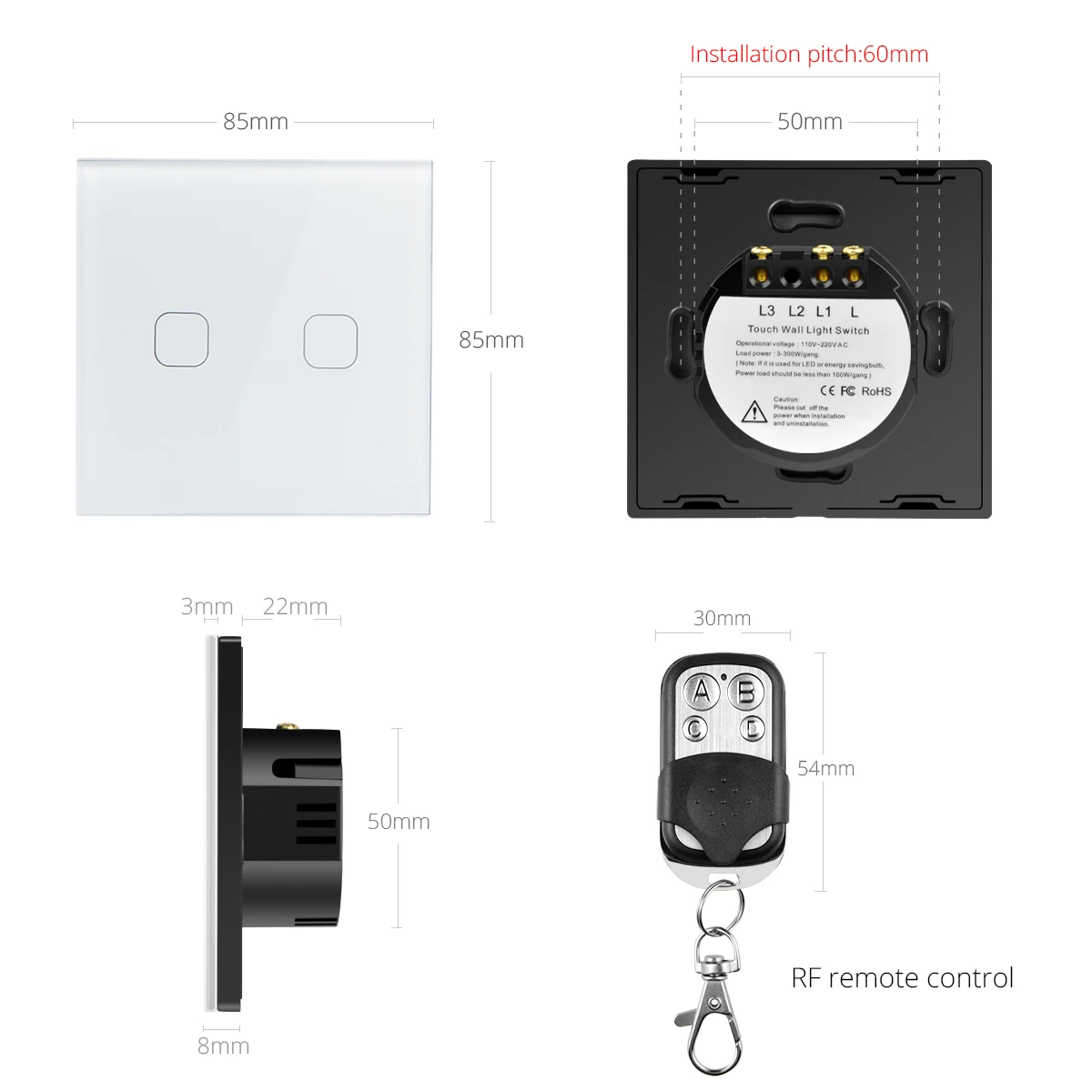 Сенсорный выключатель европейского стандарта 1/2/3 клавиши 1 канал 220 В настенный