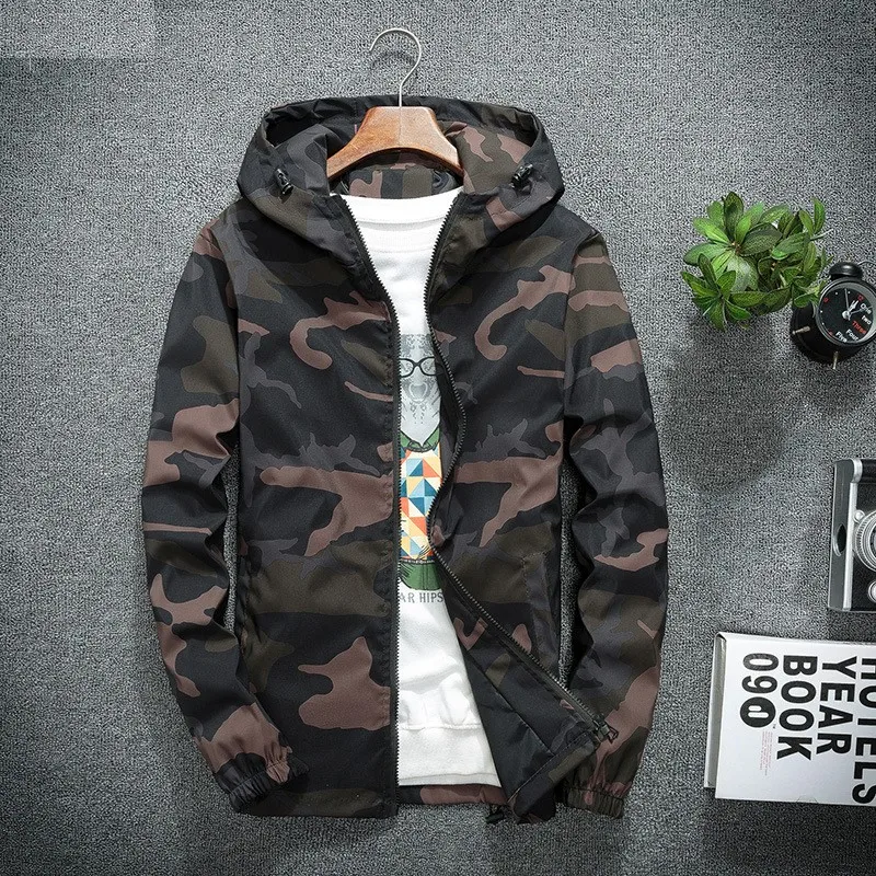 

Мужская повседневная куртка с капюшоном, камуфляжная свободная Тонкая блузка на молнии, Новинка весна-осень 2021, модная уличная одежда