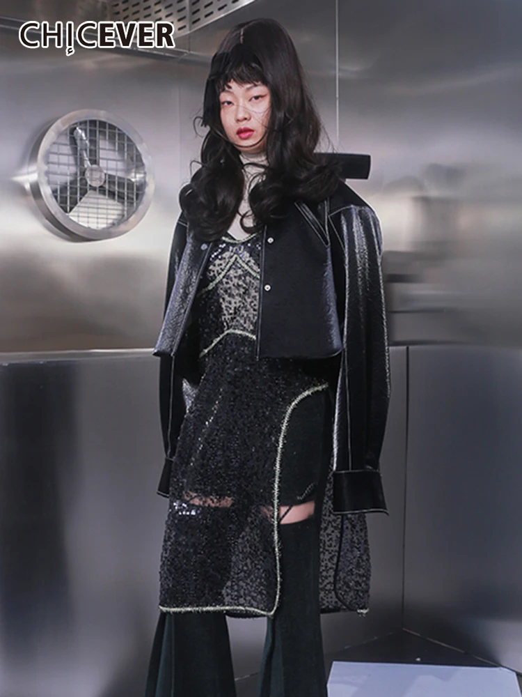 

CHICEVER Sexy Camisole Dress For Women Sleeveless Patchwork Sequins Split Thigh Mini A Line Dresses Female 2022 Summer Clothing