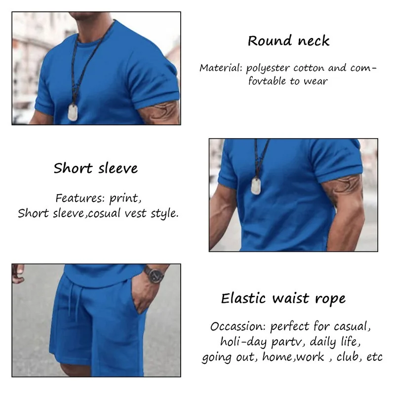 

Men Summer Tracksuit Short Sleeve T-shirt Loose Pants Suit Solid Color Two Piece Set Lounge Clothing