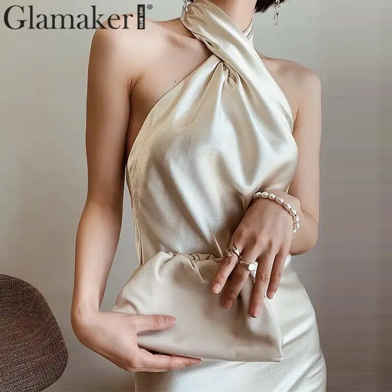 Glamaker сексуальное облегающее платье миди с открытой спиной элегантные вечерние