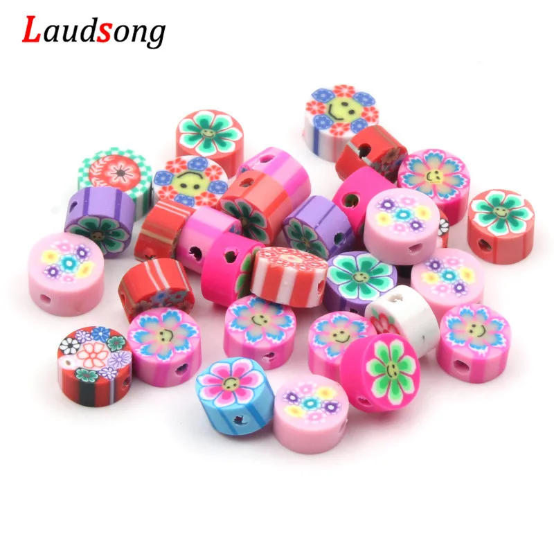 50 шт./упак. 10 мм с украшением из цветов Стиль Полимерная глина Spacer Бусины для