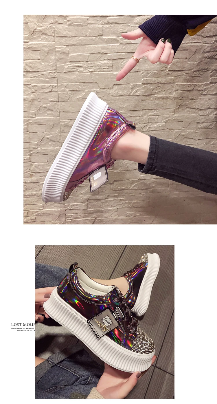 Brand Women Sneakers Slip on Fashion Platform Flats for Lady Spring Autumn Summer Slipony Rhinestone Blingbling Casual Shoes