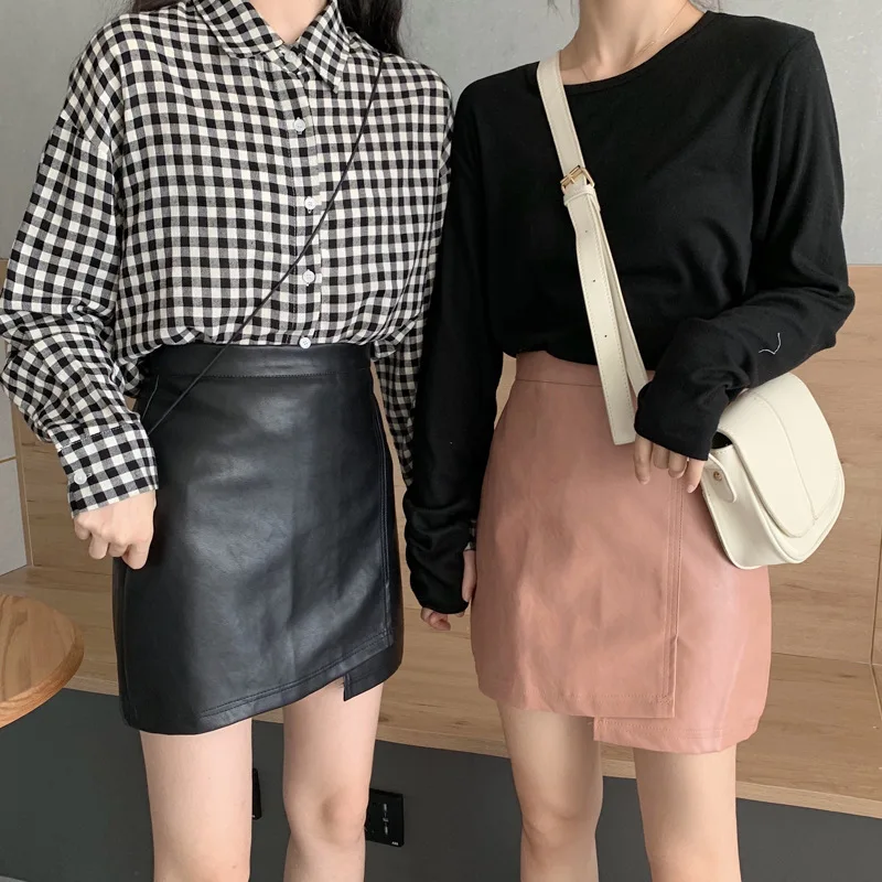 

Короткая юбка из искусственной кожи для молодых женщин, новинка сезона осень-зима 2022, Женская мини-юбка трапециевидной формы из искусственн...