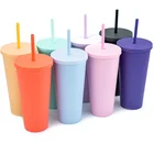Бесплатная доставка, стакан 22 унции с соломинкой, стакан с соломинкой, пластиковые чашки с двойными стенками Boba, матовые пластиковые стаканы для кофе
