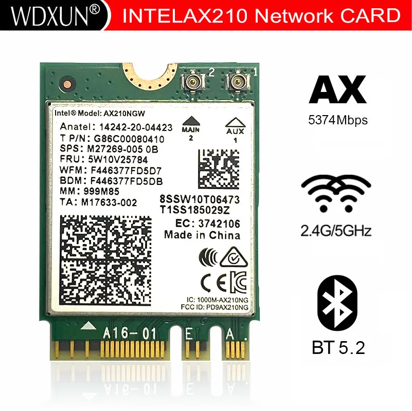 

Двухдиапазонная беспроводная Wi-Fi карта 6E AX210 M.2 NGFF, 2,4 Мбит/с, Intel AX210NGW 5,2 ГГц/Φ 802.11ax для Bluetooth, Wi-Fi сетевая карта