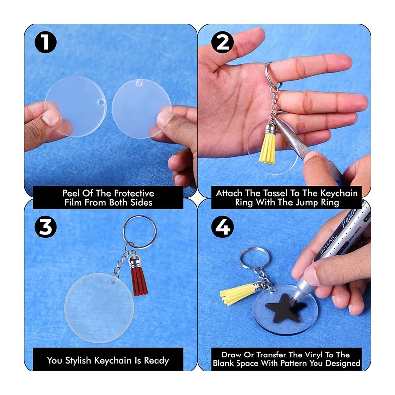 

120 Pcs Acrylic Keychain Blanks Kit,Circle Blanks,Jump Rings,Keychain Blanks and Tassels DIY Set for Keepsake Crafting