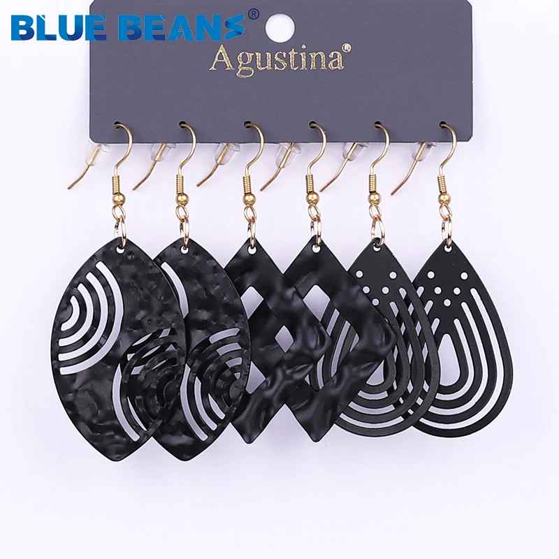 

BLUE BEANS 2021Set Earrings For Women Long black Earrings Set acrylic Drop Earrings Fashion Jewelry Boho Girls Dangle Earring