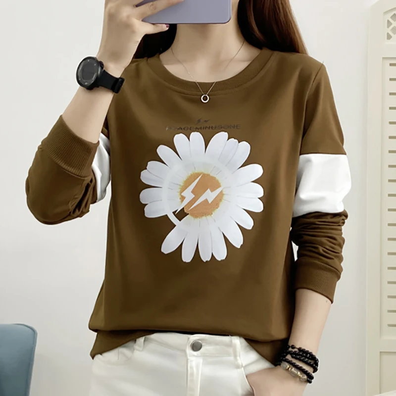 

shintimes Print Tee Shirt Female 2020 Autumn Long Sleeve T Shirt Casual Plus Size Cotton T shirt Women Clothes Vetement Femme