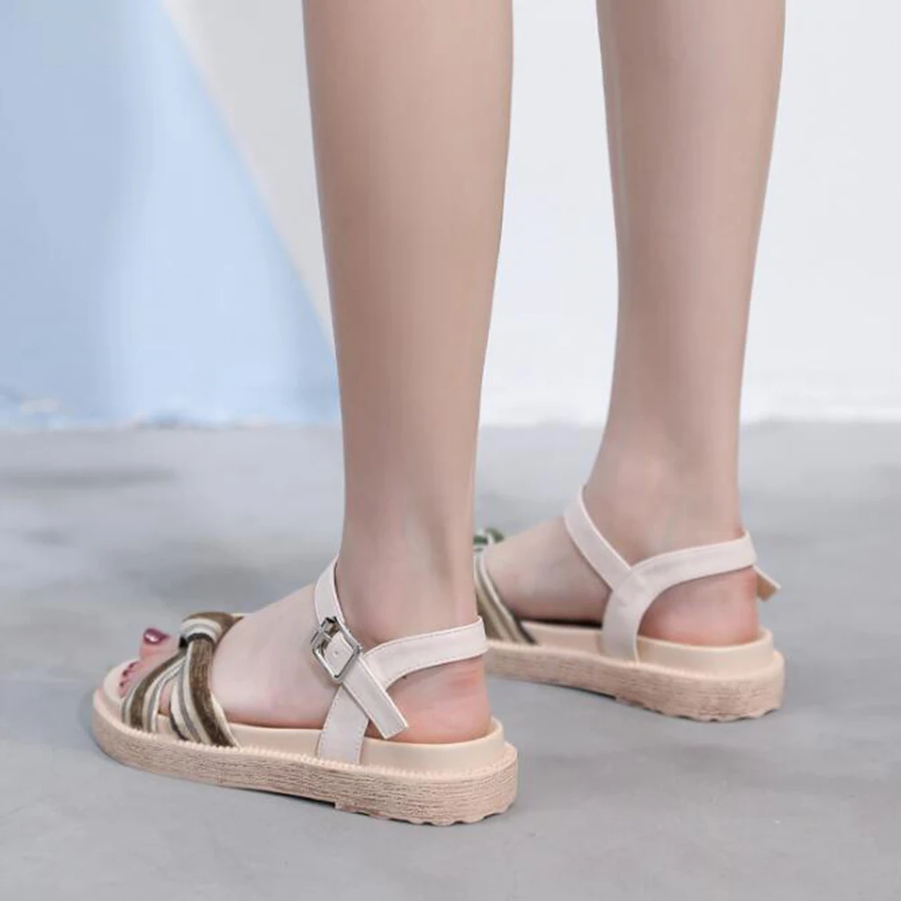 

fashion Roman Shoes Woman Sandals Summer 2020 Buckle Flat With Retro Sandal Bow Fish Mouth Sandals Women Sandalias Mujer hy253