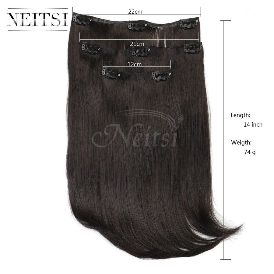 Dark Brown-580 Neitsi 14 ''8 клипов 3 шт./компл. 75 г натуральный Синтетический прямой зажим для наращивания волос термостойкий для женщин темно-коричневый - Цвет: Dark Brown-580