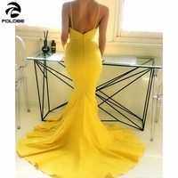 Custom Sexy Yellow Mermaid Prom Dresses 2020 Cheap Spaghetti Straps Satin Noche Formal Evening Party Gowns Simple Plus Size