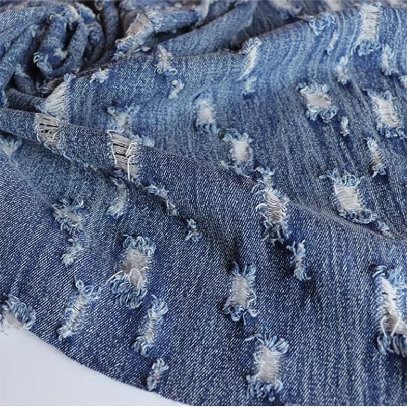50X150cm Blue Jeans Fabric With Broken Holes For Sewing Pants Jackets Blazer Fashion Denim DIY Textiles Garment Materials Telas | Дом и сад