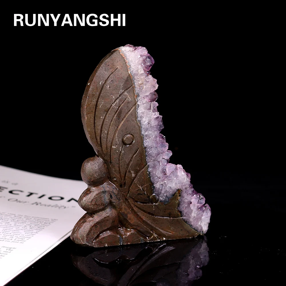 Природный необработанный Аметист с украшением в виде бабочки Кварцевые