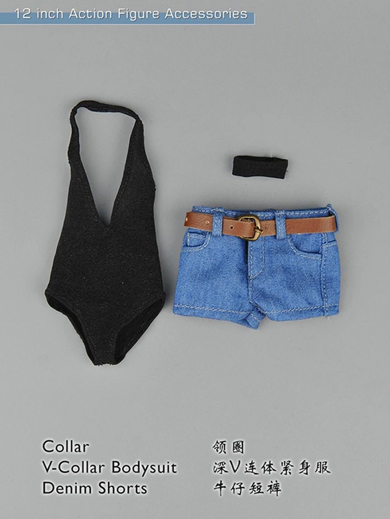 

1:6 Scale Female Sexy V-Collar Bodysuit Shorts Clothing Set No Head & Body F 12" Female Figure Toy