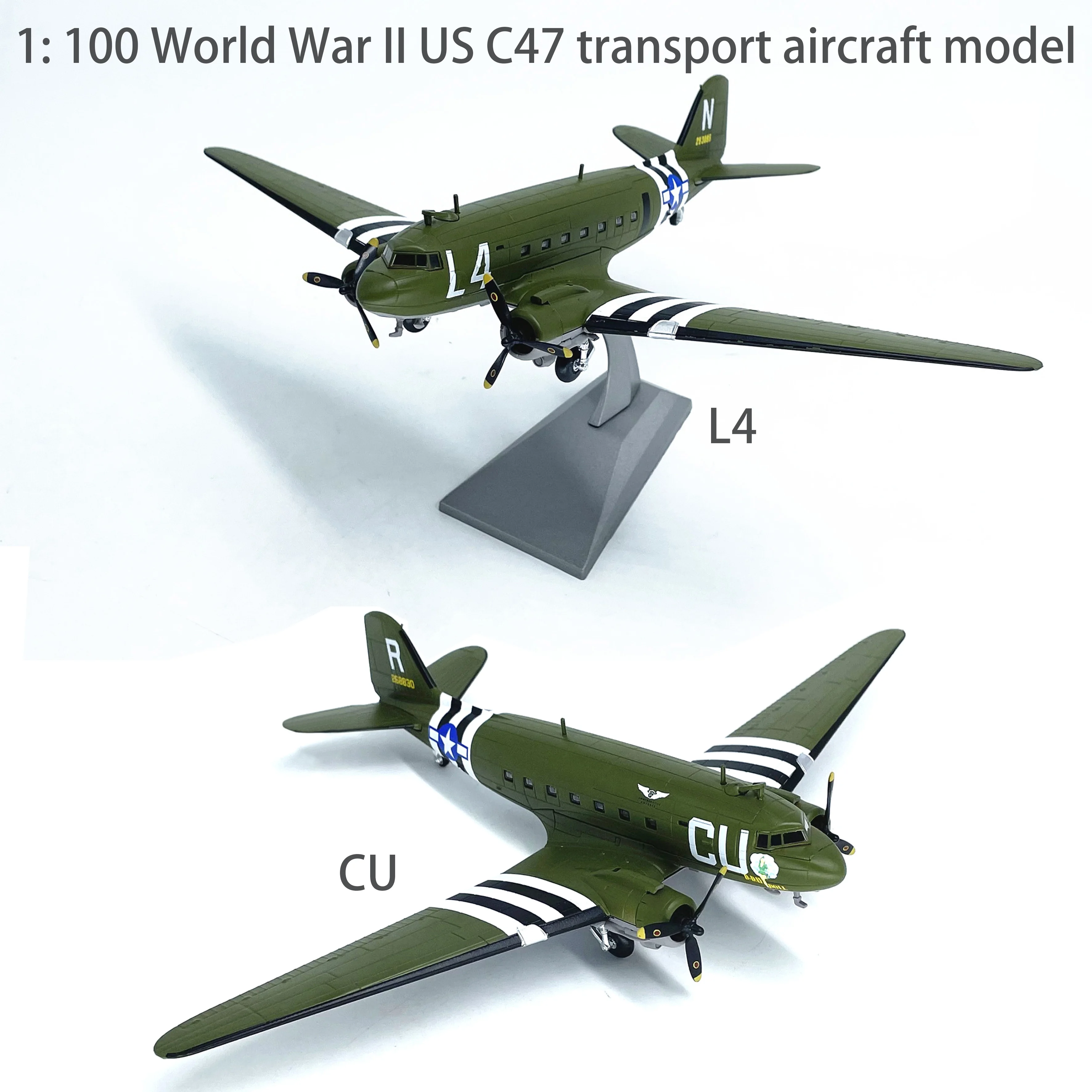 

1: 100 World War II US C47 transport aircraft model Battle of Normandy Cu L4 Static alloy collection model