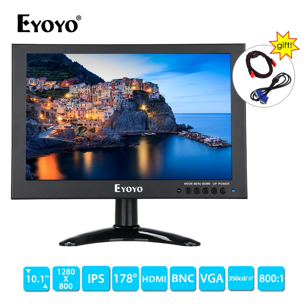 EYOYO EM10E 10 &quotHDMI ТВ компьютер IPS монитор 1280X800 ЖК экран дисплей с VGA AV для дома CC камера