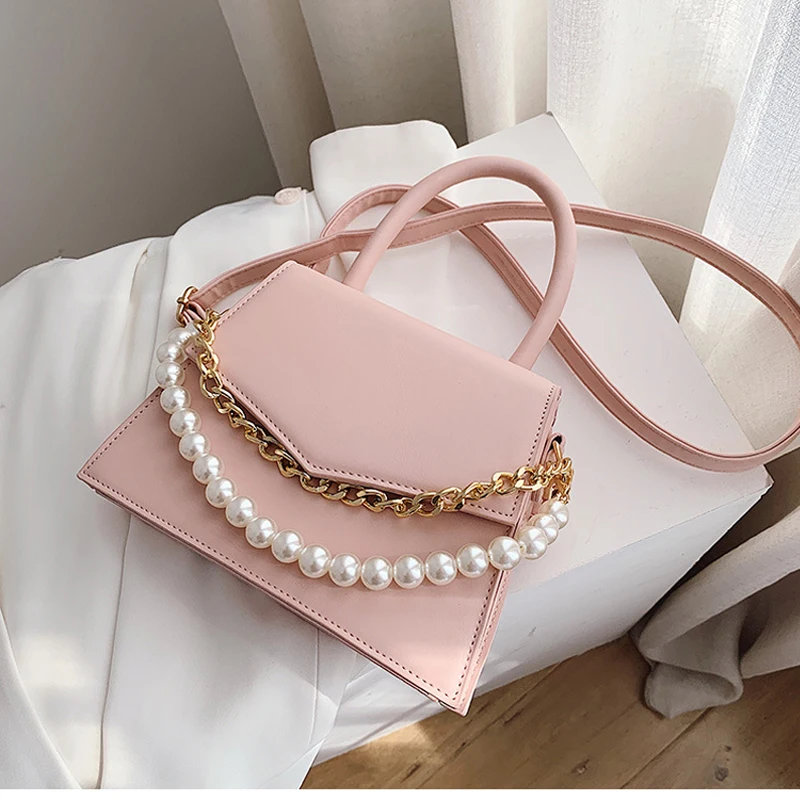 

2021 New Woman Bag Candy Color Fashion Pearl Chain Bag Shoulder Messenger Handbag