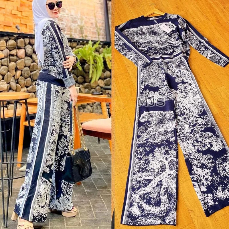 2 шт. Женский трикотажный костюм с рисунком леса пуловер и брюки в мусульманском
