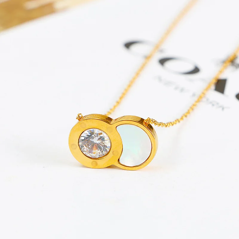 CASHOU29 Lucky 8 БУКВЕННОЕ ожерелье из титановой стали с жемчужной раковиной