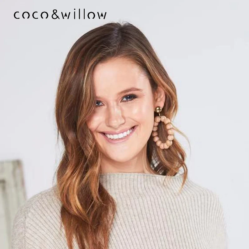 Деревянные бусины coco &amp willow большие круглые серьги для женщин из натурального