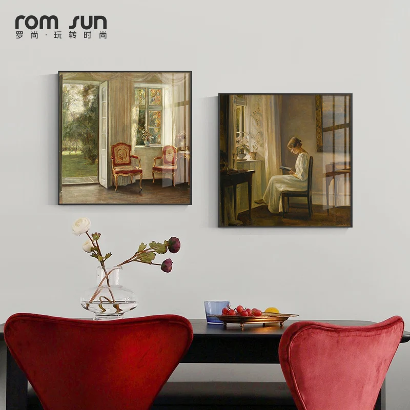 

Figure Painting Poster Retro Europeanism Print Elegant Window Woman Canvas Painting Home Decor Wall Art Picture for Living Room