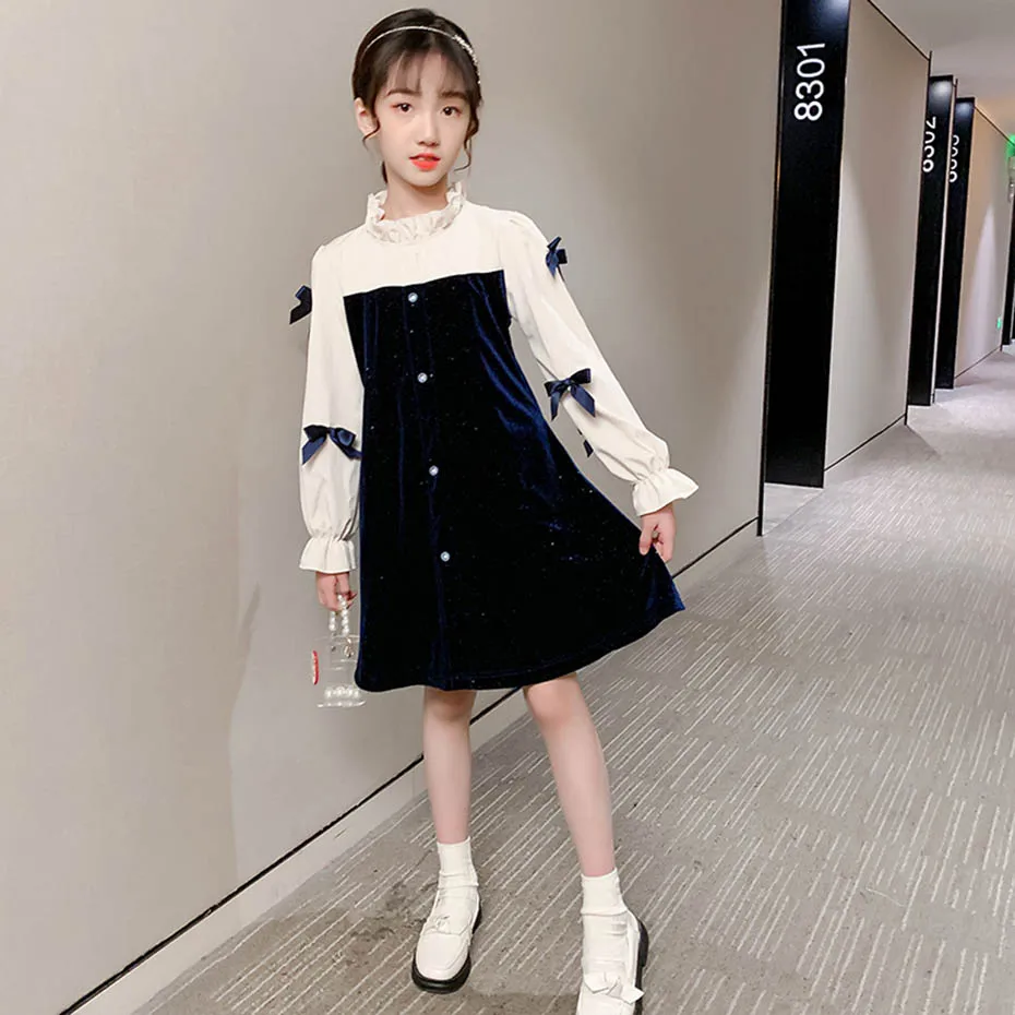 Платья для девочек осенне-зимнее платье вечернее в стиле пэчворк детей детские