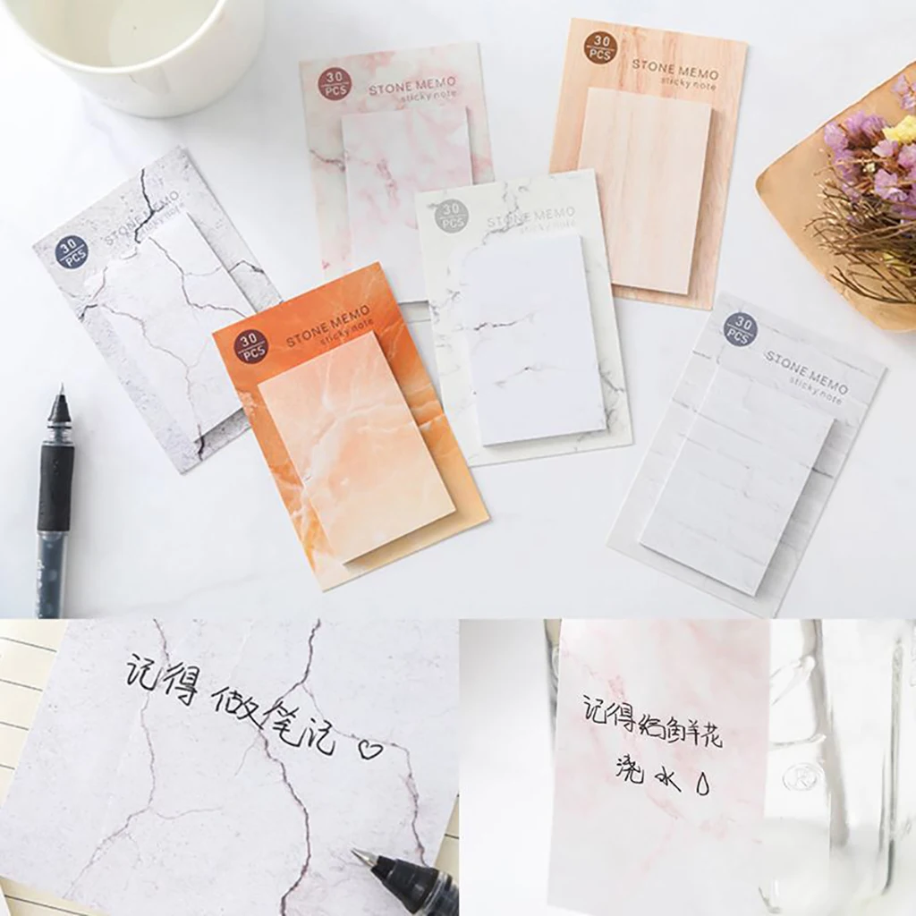 

High Quality Creative Marble Color Self Adhesive Memo Pad Stone Style Sticky Notes Bookmark School Office Stationery