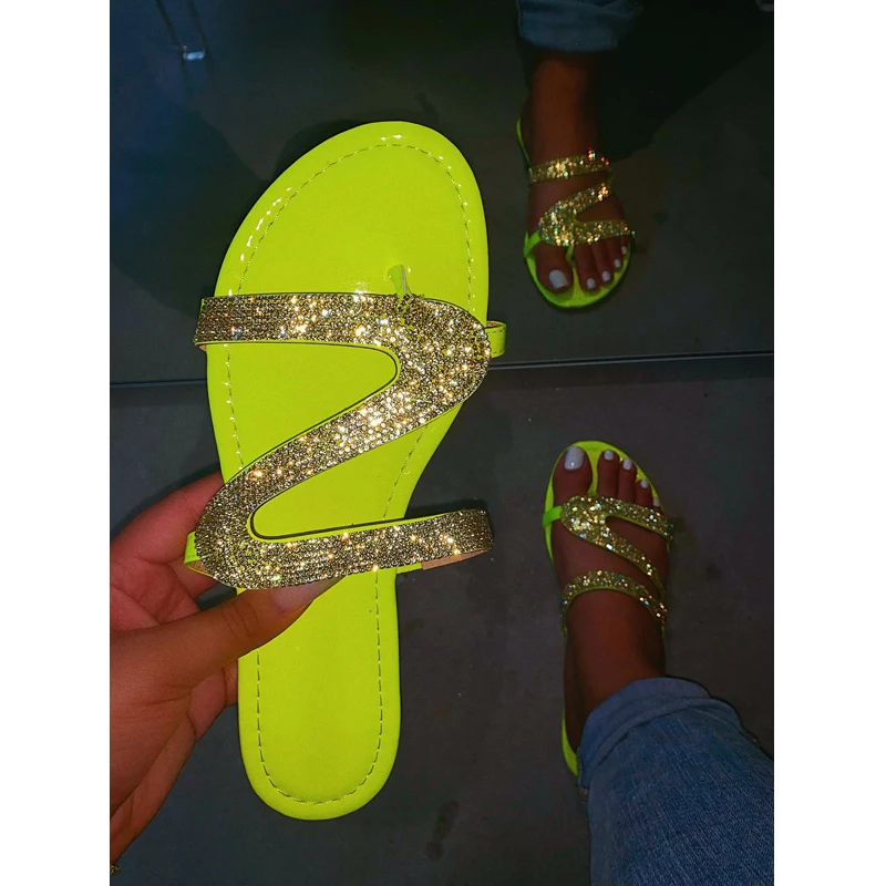 Модные женские сандалии с блестками из ЭВА со стразами и плоской подошвой