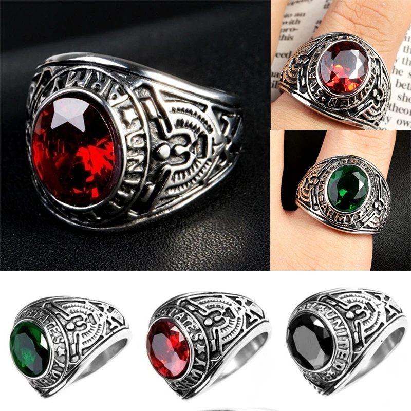 

Stainless Steel Men Rings Retro Men Titanium Steel Inlaid Onyx Ring Turquoise Stone Ruby Sapphire Mens Jewelry