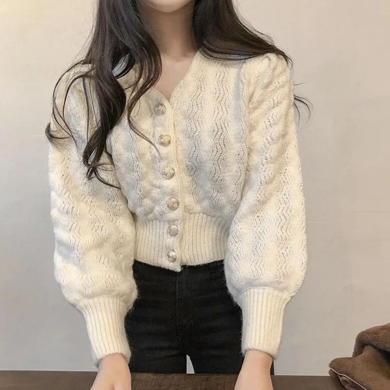 white cardigan women RealShe женский свитер,, v-образный вырез, длинный рукав-фонарик, на пуговицах, однотонный, Осень-зима, свитер для женщин, Повседневные свитера для женщин, кардиган - Цвет: white cardigan women