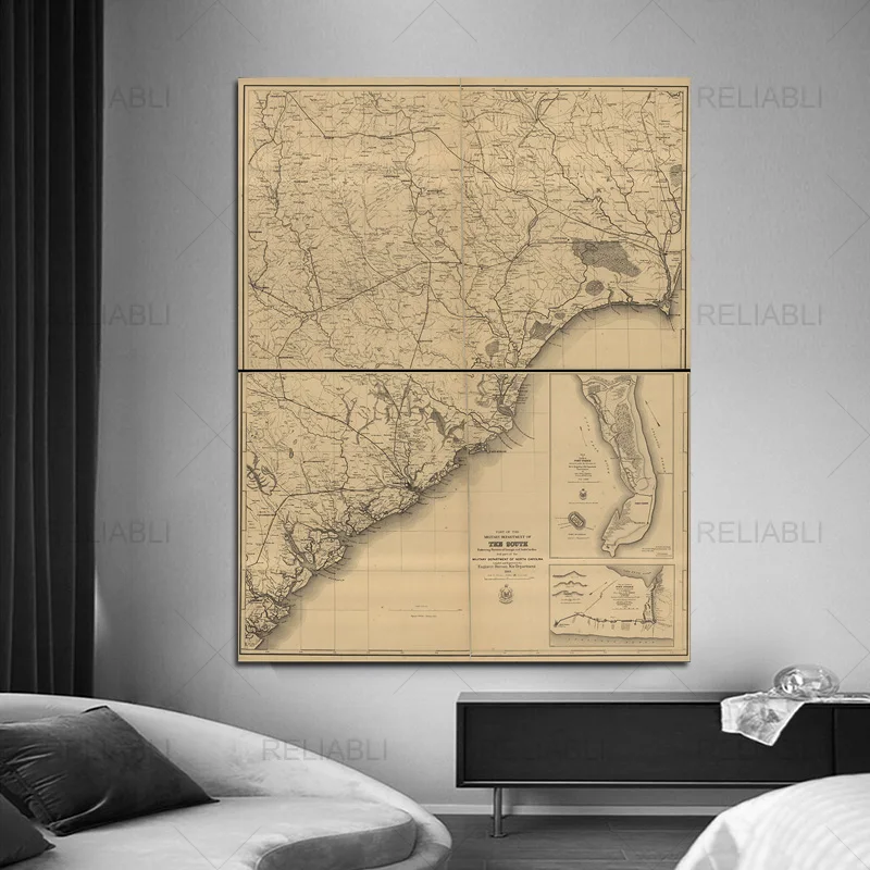 Рисунок винтажной старой карты Северная Каролина и Джорджия фотография