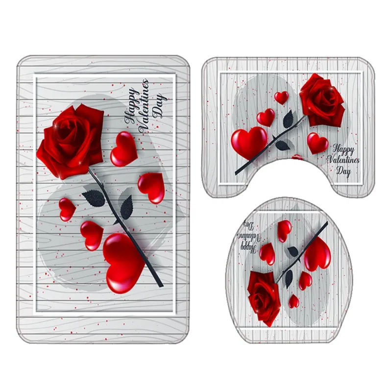 

3D Digital Printing Valentine's Day Love Shower Curtain Rose Home Happy Personalized Printing Shower Curtain Floor Mat Base