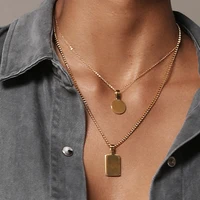enfashion personalized engraved name necklace stainless steel circle square pendant necklaces for couples jewelry custom pb3010
