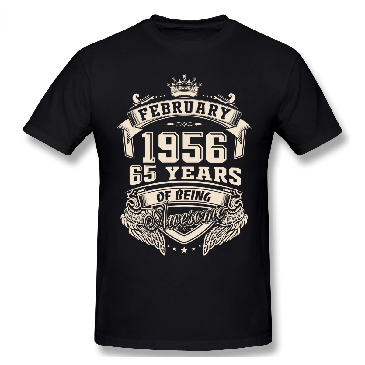

Custom Logo Born In February 1956 65 Years Of Being Awesome T Shirt Plus Size Cotton Short Sleeve T Shirt Men