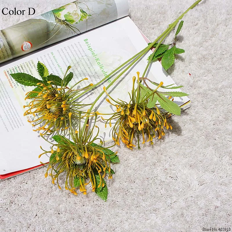 3 головки/ветка Leucospermum искусственные цветы для украшения свадьбы Искусственные цветы Пластиковые поддельные цветы Флер искусственное