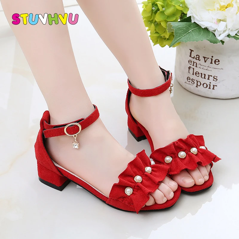 

Girls Shoes Sandals 2021 New Summer Fashion Children Shoes Lace Pearl Girls High-heeled Princess Shoes for Kids Sandals 27-37